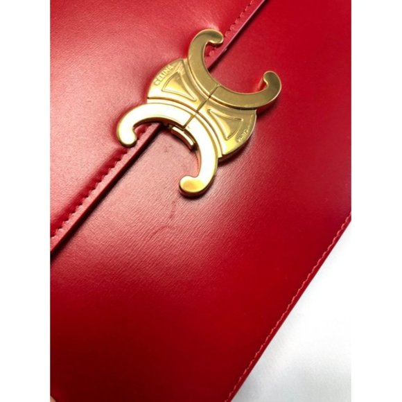 CELINE Cr Triomphe Large Natural Red Calfskin Leather Shoulder Bag - Picture 10 of 12